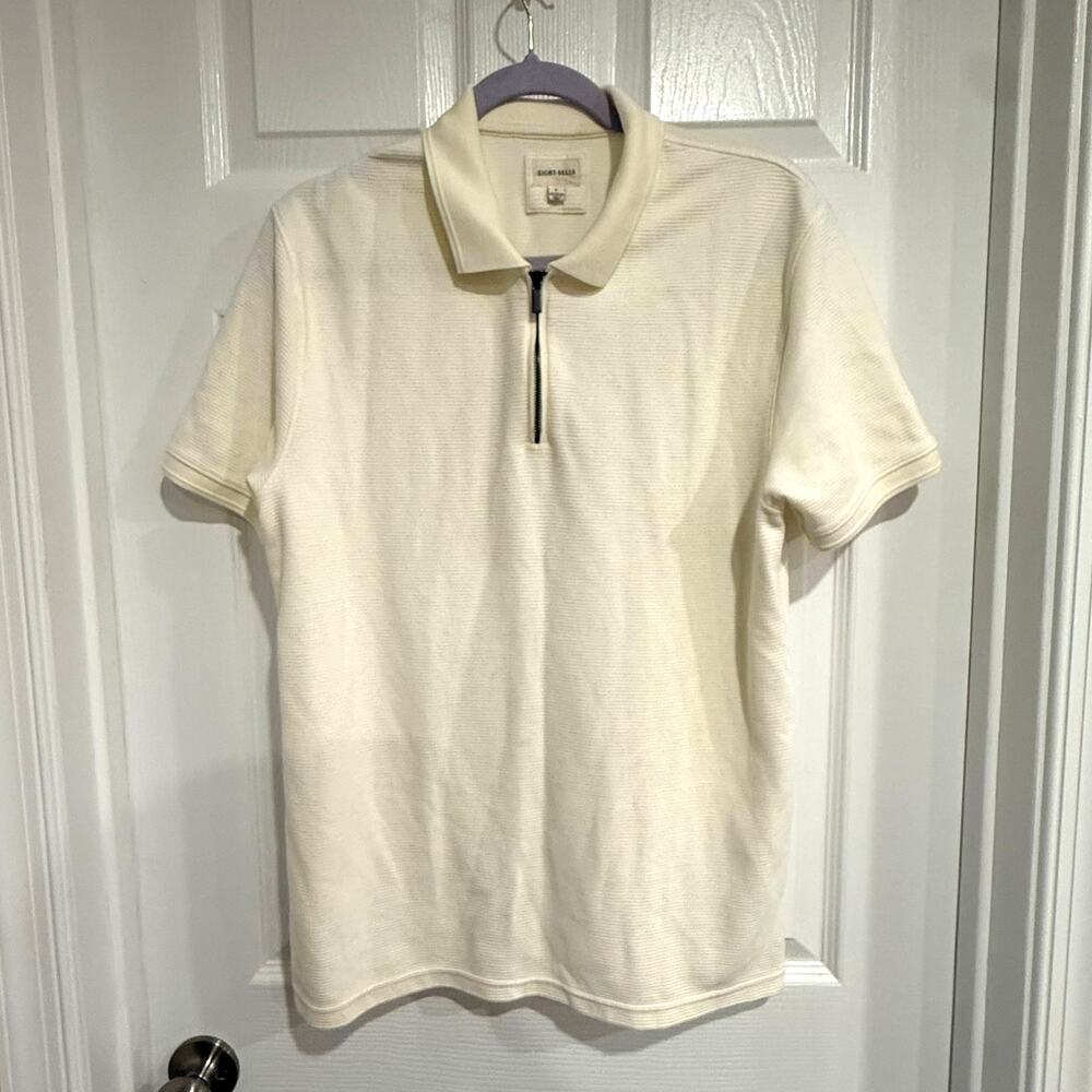 Eight Bells Men’s Quarter Zip Polo Shirt Large Ivory Cream Cotton Blend